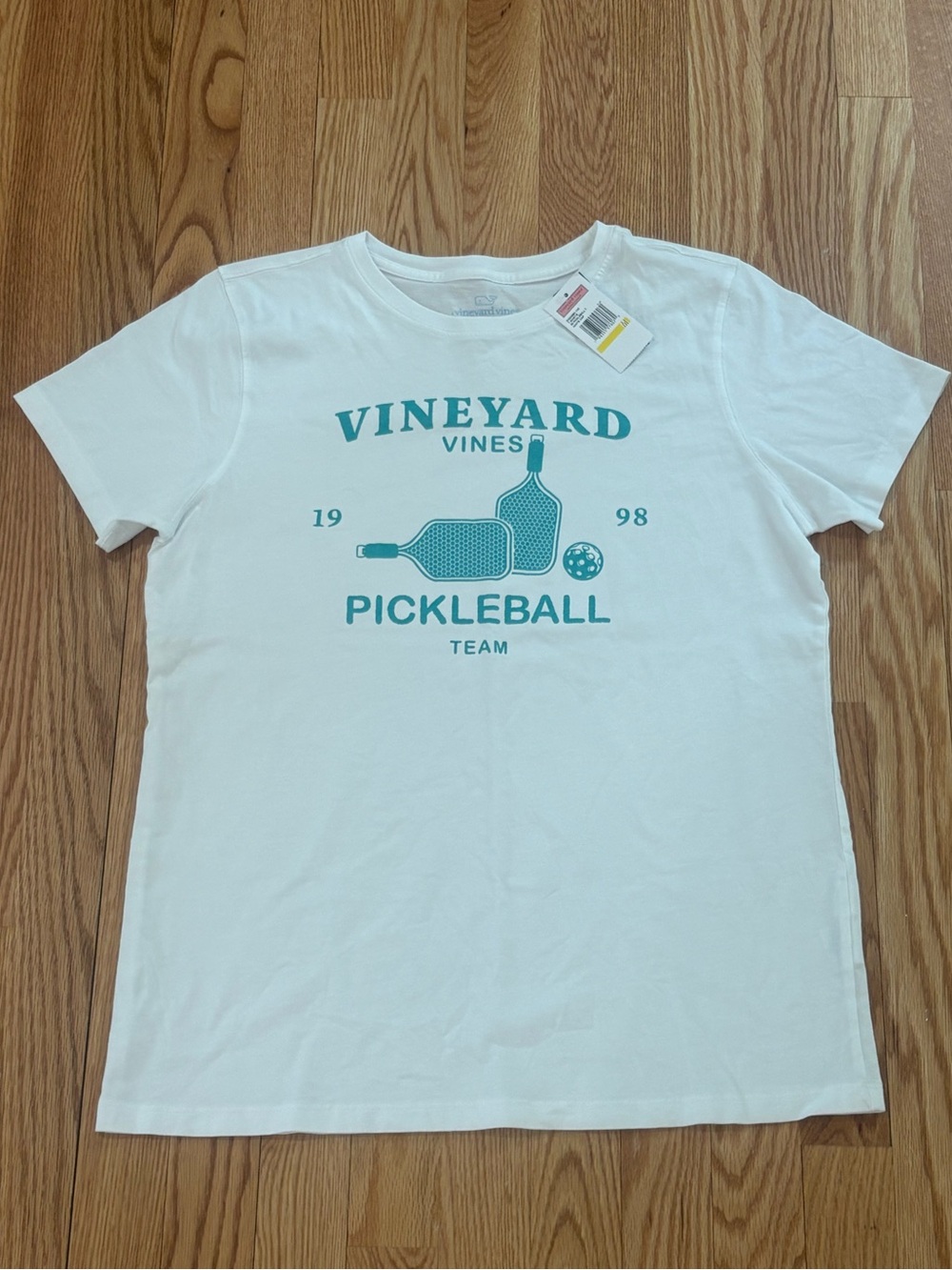 NWT Vineyard Vines White & Teal Logo Pickleball Short Sleeve Shirt Medium New